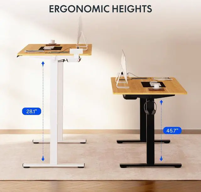 Alt view image 6 of 7 - FLEXISPOT EN2 Whole-Piece Standing Desk with Clamp Power Strip, 55 x 28 Electric Stand Up Height Adjustable Desk with Cable Management (Black Frame + 55" Maple Top, 2 Packages)