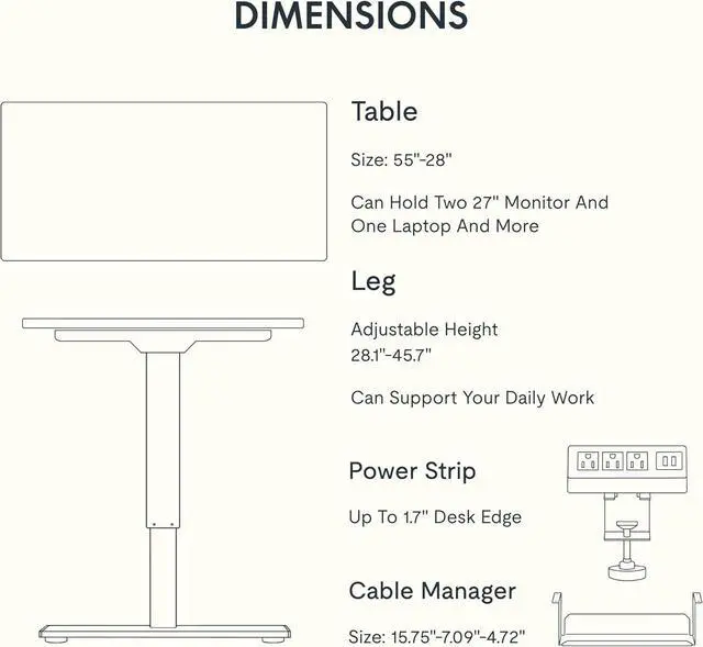 Alt view image 7 of 7 - FLEXISPOT EN2 Whole-Piece Standing Desk with Clamp Power Strip, 55 x 28 Electric Stand Up Height Adjustable Desk with Cable Management (Black Frame + 55" Maple Top, 2 Packages)