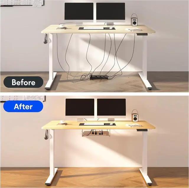 Alt view image 4 of 7 - FLEXISPOT EN2 Whole-Piece Standing Desk with Clamp Power Strip, 55 x 28 Electric Stand Up Height Adjustable Desk with Cable Management (Black Frame + 55" Maple Top, 2 Packages)