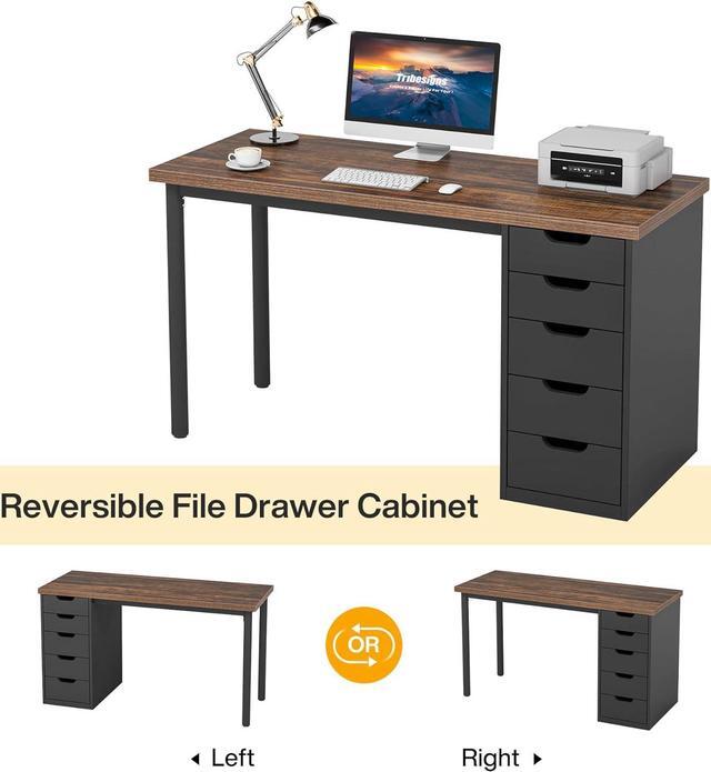 Alt view image 7 of 7 - Tribesigns Computer Desk with 5 Drawers, 47 inches Rustic Brown Home Office Desk with Storage, Modern Simple Laptop Desk Study Writing Table for Small Spaces (1, Brown+Black)