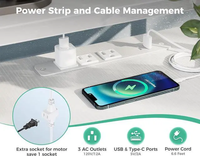 Alt view image 4 of 6 - AODK Electric L-Shaped Standing Desk, 59 Inch Height Adjustable Office Desk with Monitor Stand, Sit-Stand Desk with Power Outlets, Large Lift Table for Home, Office, Workstation, White