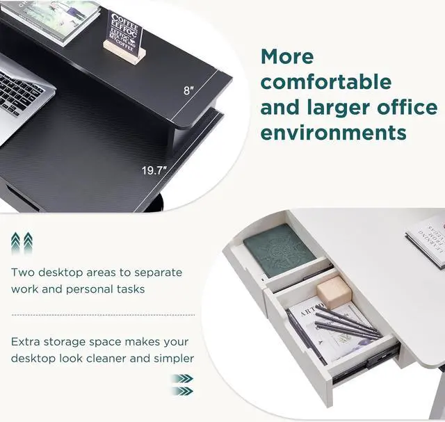 Alt view image 5 of 7 - RedLemon 60 Inches L Shaped Electric Standing Desk, Height Adjustable Corner Gaming Desk with Drawers, Power Outlets & LED Lights, Comnputer Desk with Monitor Shelf, Carbon Fiber Black