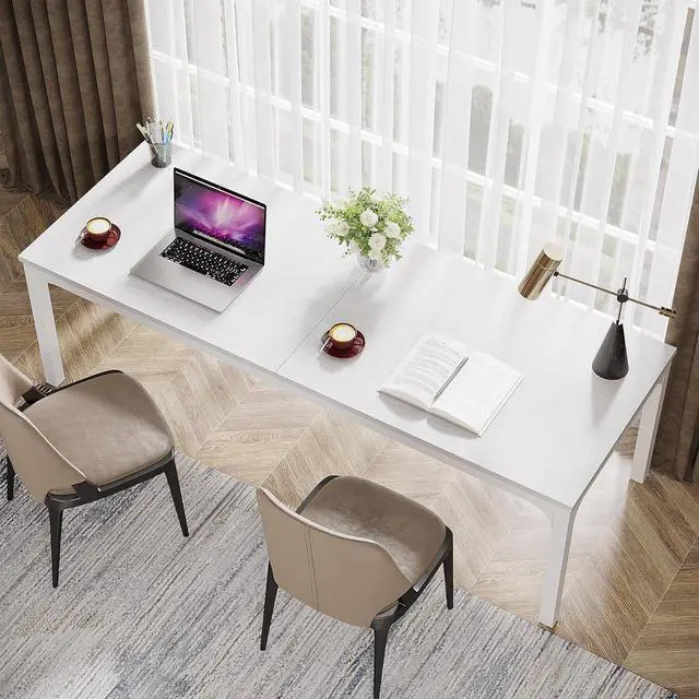 Alt view image 4 of 7 - Tribesigns 2-Person Home Office Desk, 78.7" Extra Long Computer Desk, Double Workstation for Home Office, Work Desk for Two People (White)
