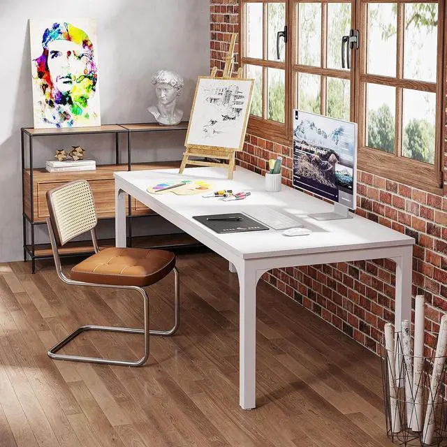 Alt view image 6 of 7 - Tribesigns 2-Person Home Office Desk, 78.7" Extra Long Computer Desk, Double Workstation for Home Office, Work Desk for Two People (White)