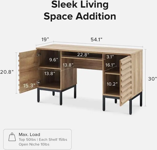 Alt view image 2 of 7 - mopio Norwin Executive Desk, Modern Industrial Farmhouse Desks for Home Office, with Sturdy Metal Legs, Fluted Panel Dual Cabinet