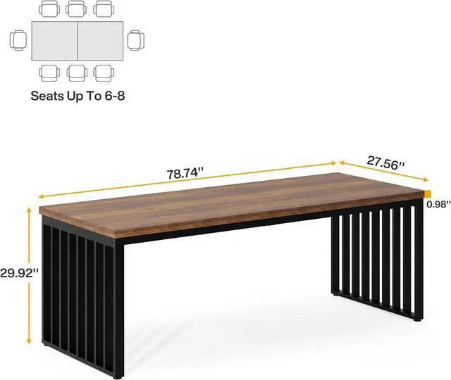 Alt view image 2 of 7 - Tribesigns 78.74" Extra Long Computer Desk 2 Person Desk, Double Long Desk with Heavy Duty Metal Frame, Double Workstation Study Desk for Home Office, Brown (Without Chair) (Brown & Black)