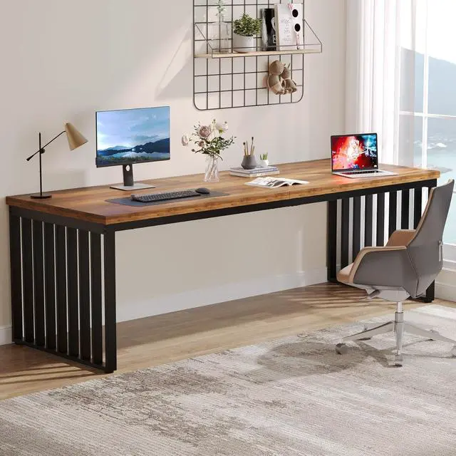 Main image of Tribesigns 78.74" Extra Long Computer Desk 2 Person Desk, Double Long Desk with Heavy Duty Metal Frame, Double Workstation Study Desk for Home Office, Brown (Without Chair) (Brown & Black)