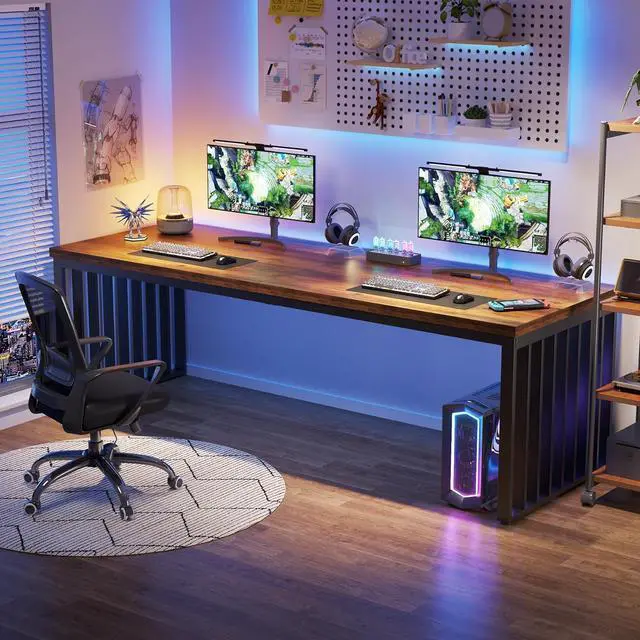 Alt view image 7 of 7 - Tribesigns 78.74" Extra Long Computer Desk 2 Person Desk, Double Long Desk with Heavy Duty Metal Frame, Double Workstation Study Desk for Home Office, Brown (Without Chair) (Brown & Black)