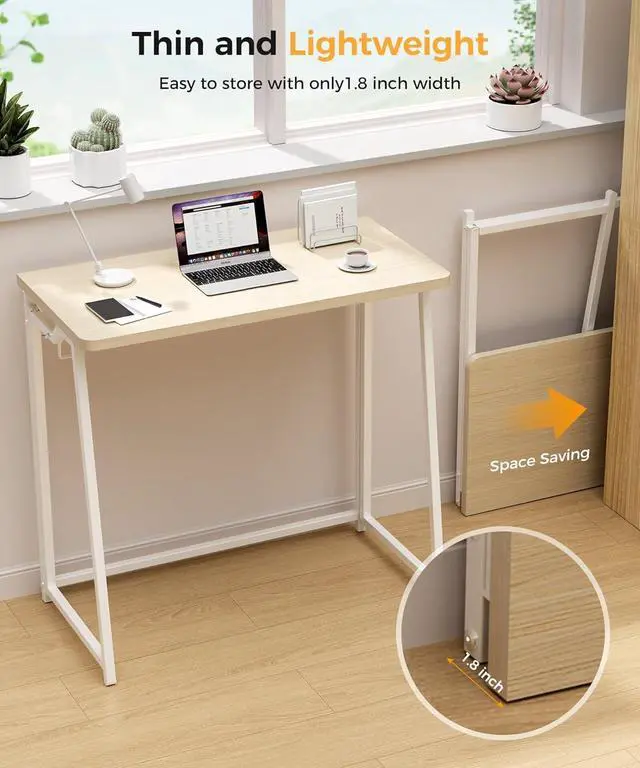 Alt view image 5 of 7 - Folding Desk Small Foldable Desk for Small Space, 31.5 Inches Writing Computer Desk in Study, Home Office Foldable Office Desk for Bedroom, Oak
