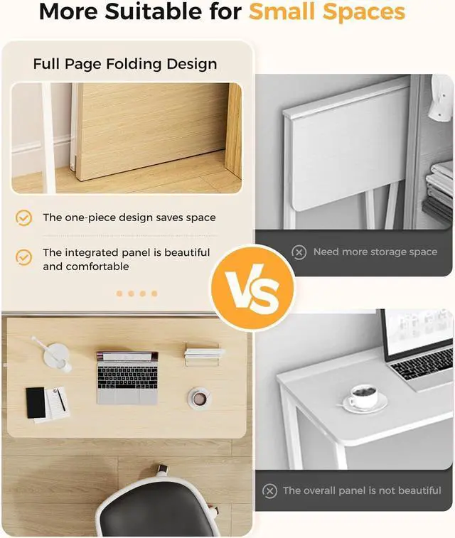 Alt view image 7 of 7 - Folding Desk Small Foldable Desk for Small Space, 31.5 Inches Writing Computer Desk in Study, Home Office Foldable Office Desk for Bedroom, Oak