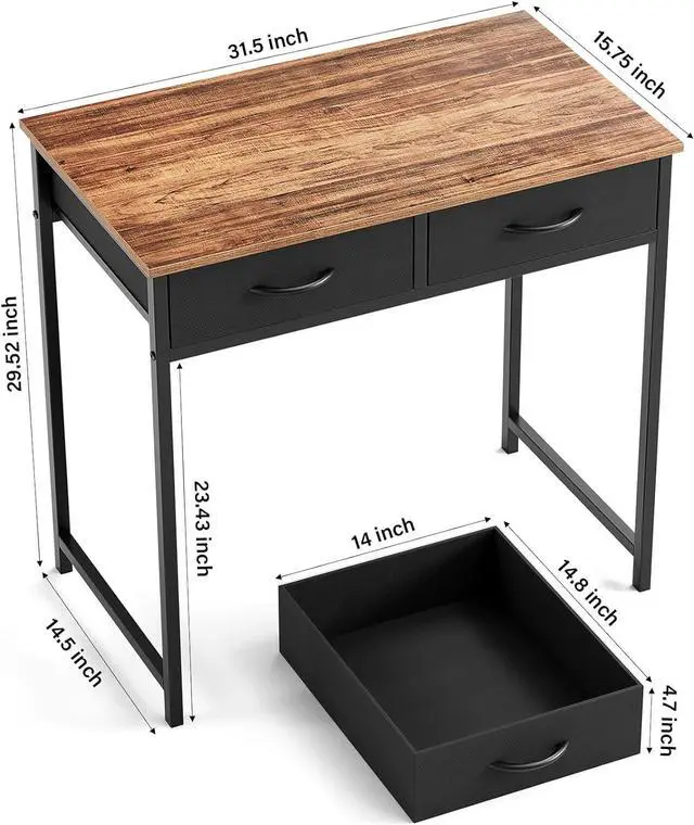 Alt view image 3 of 7 - WOHOMO Small Computer Desk with Drawers, 31.5 Inch Rustic Vanity Desk with Storage, Home Office Computer Desk for Small Spaces, Modern Work Writing Study Table, Rustic