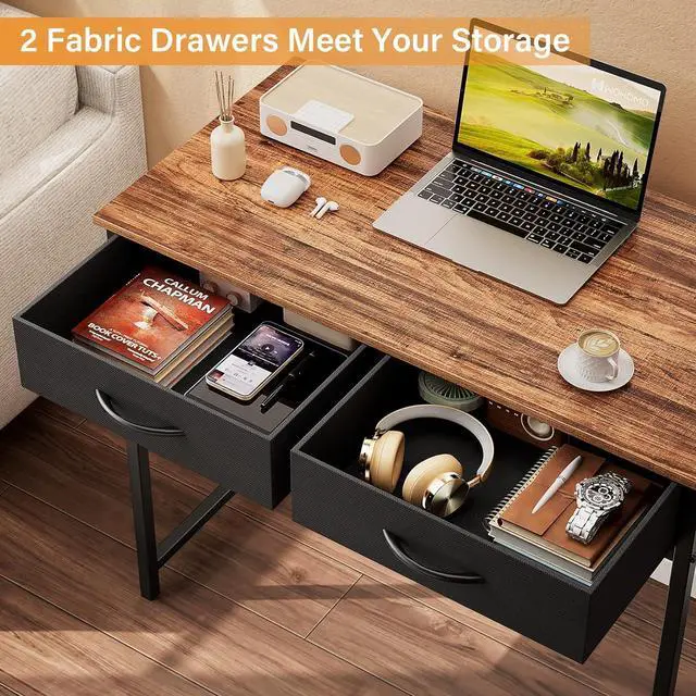 Alt view image 7 of 7 - WOHOMO Small Computer Desk with Drawers, 31.5 Inch Rustic Vanity Desk with Storage, Home Office Computer Desk for Small Spaces, Modern Work Writing Study Table, Rustic