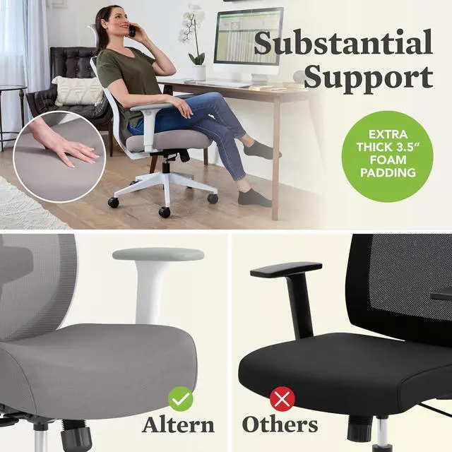 Alt view image 5 of 6 - HON Altern Ergonomic Office Chair with Headrest, Arms, Wheels, Foam Cushion Seat, Mid Back Home Office Desk Chair Comfy, Height Adjustable Arms, Synchro-Tilt, Seat-Slide, Black