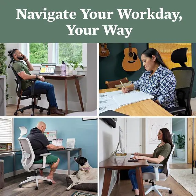 Alt view image 6 of 6 - HON Altern Ergonomic Office Chair with Headrest, Arms, Wheels, Foam Cushion Seat, Mid Back Home Office Desk Chair Comfy, Height Adjustable Arms, Synchro-Tilt, Seat-Slide, Black