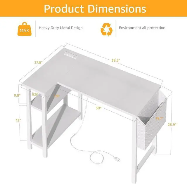 Alt view image 3 of 7 - DLisiting White L Shaped Computer Desk with Power Outlet Shelves, 40 Inch Small Corner Desk for Small Space Home Office, Study Work PC Desks for Bedroom, White