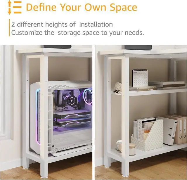 Alt view image 7 of 7 - DLisiting White L Shaped Computer Desk with Power Outlet Shelves, 40 Inch Small Corner Desk for Small Space Home Office, Study Work PC Desks for Bedroom, White