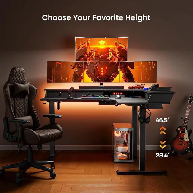Alt view image 3 of 6 - ErGear 65 L Shaped Corner Standing Desk, 3 Drawers & 2 Cable Management Trays Large Stand up Desk, C-Clamp Mount Compatible Height Adjustable Desk for Home Office, Black