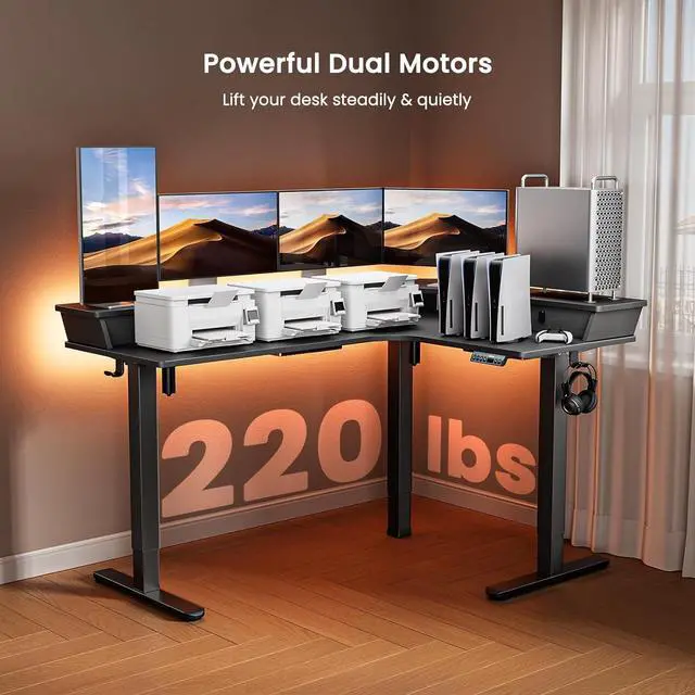 Alt view image 4 of 6 - ErGear 65 L Shaped Corner Standing Desk, 3 Drawers & 2 Cable Management Trays Large Stand up Desk, C-Clamp Mount Compatible Height Adjustable Desk for Home Office, Black