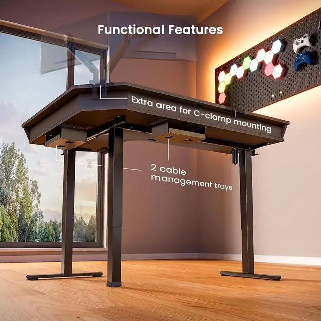 Alt view image 6 of 6 - ErGear 65 L Shaped Corner Standing Desk, 3 Drawers & 2 Cable Management Trays Large Stand up Desk, C-Clamp Mount Compatible Height Adjustable Desk for Home Office, Black