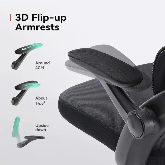 Alt view image 7 of 7 - SIHOO Ergonomic Office Chair, Adjustable Lumbar Support, 110-130° Tilt, 3D Armrests, Rolling Computer Desk Chair with Headrest Black