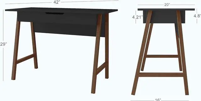 Alt view image 2 of 7 - Modern Designs by Crafts and Comfort Parma 42 Inch Modern Home Desk/Office Small Computer Desk with Wide Drawer - Great for use as Workstation and Writing for Students in Bedroom or Dormroom - Black