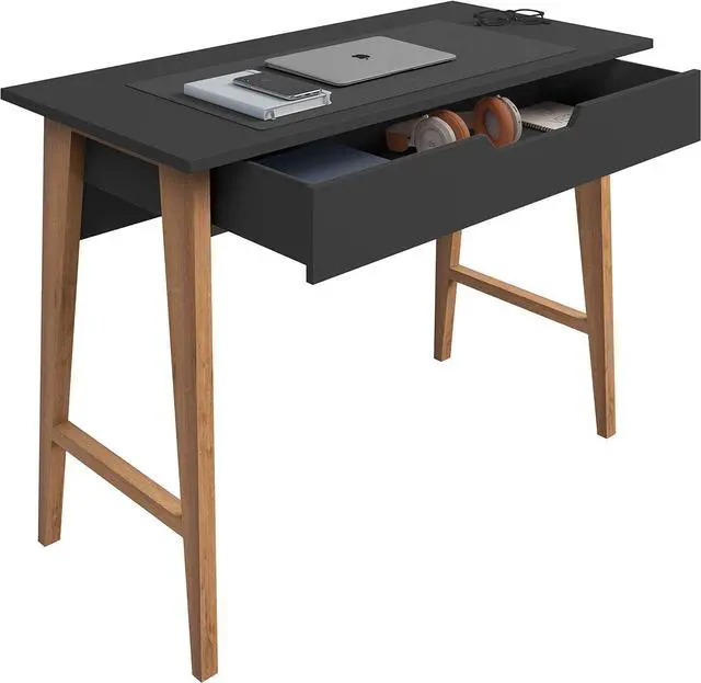 Alt view image 4 of 7 - Modern Designs by Crafts and Comfort Parma 42 Inch Modern Home Desk/Office Small Computer Desk with Wide Drawer - Great for use as Workstation and Writing for Students in Bedroom or Dormroom - Black