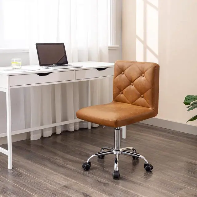 Alt view image 2 of 7 - VECELO PU Leather Mid-Back Armless Vanity Chair Adjustable Height 360° Rolling Swivel for Home Office Work