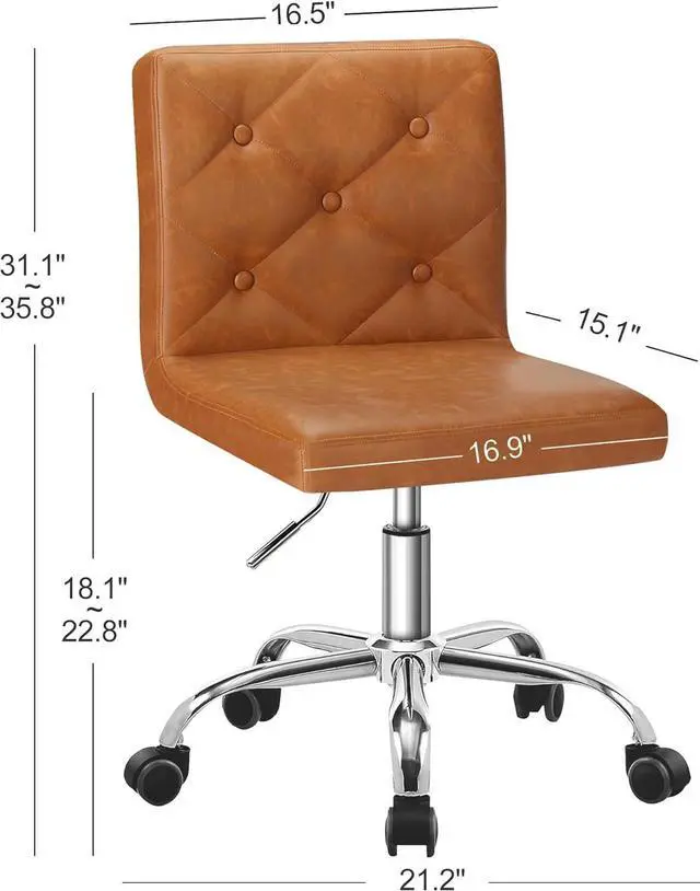 Alt view image 3 of 7 - VECELO PU Leather Mid-Back Armless Vanity Chair Adjustable Height 360° Rolling Swivel for Home Office Work