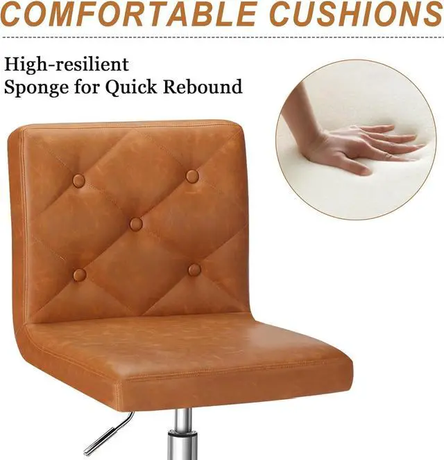Alt view image 4 of 7 - VECELO PU Leather Mid-Back Armless Vanity Chair Adjustable Height 360° Rolling Swivel for Home Office Work