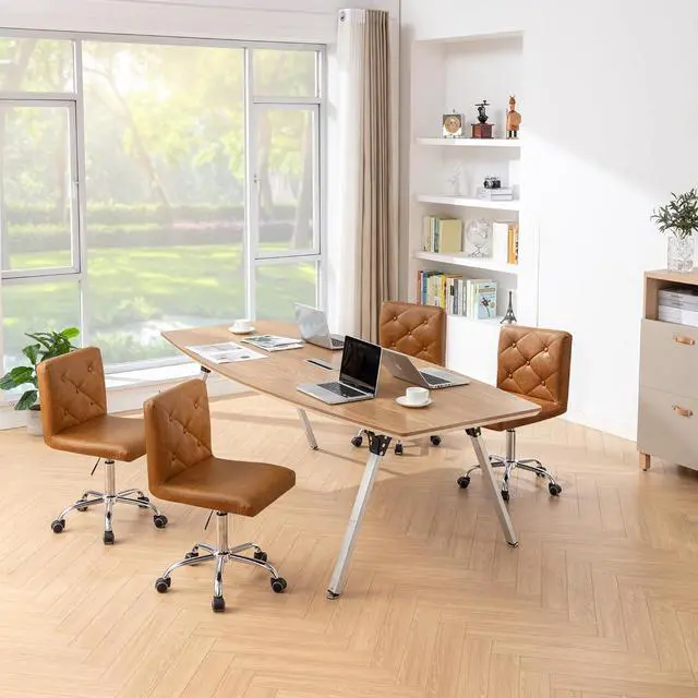 Alt view image 6 of 7 - VECELO PU Leather Mid-Back Armless Vanity Chair Adjustable Height 360° Rolling Swivel for Home Office Work