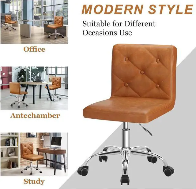 Alt view image 7 of 7 - VECELO PU Leather Mid-Back Armless Vanity Chair Adjustable Height 360° Rolling Swivel for Home Office Work