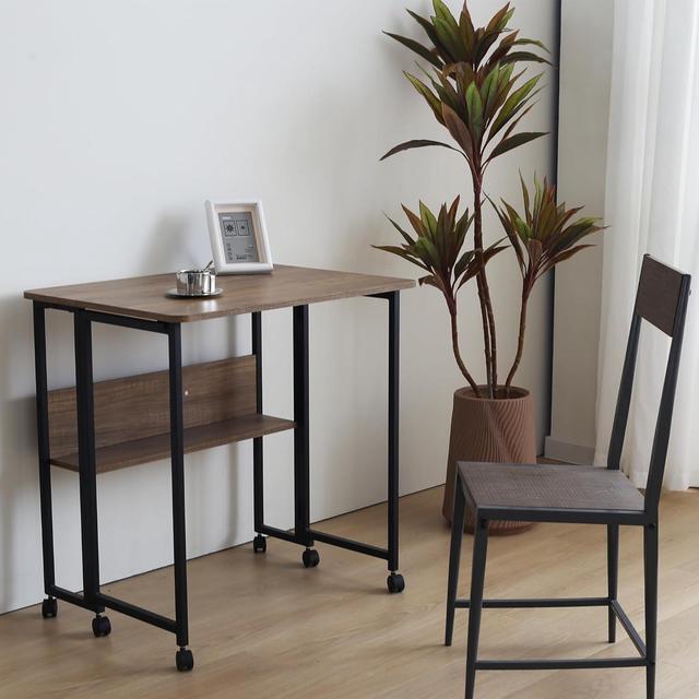 Alt view image 2 of 6 - Mobile Foldable Desk w/Wheels and Feet Pads, Foldable Computer Desk, Folding Desk, Small Computer Desk for Small Spaces, Folding Table for Office Bedroom Living Room-Rustic Brown