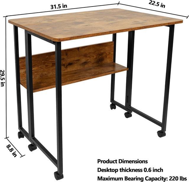 Alt view image 3 of 6 - Mobile Foldable Desk w/Wheels and Feet Pads, Foldable Computer Desk, Folding Desk, Small Computer Desk for Small Spaces, Folding Table for Office Bedroom Living Room-Rustic Brown