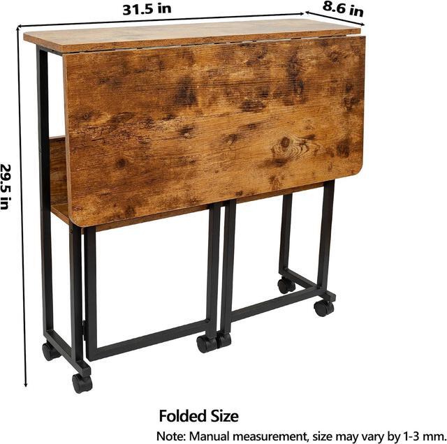 Alt view image 4 of 6 - Mobile Foldable Desk w/Wheels and Feet Pads, Foldable Computer Desk, Folding Desk, Small Computer Desk for Small Spaces, Folding Table for Office Bedroom Living Room-Rustic Brown