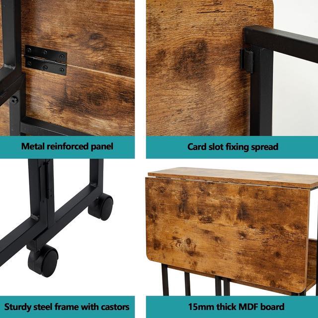 Alt view image 5 of 6 - Mobile Foldable Desk w/Wheels and Feet Pads, Foldable Computer Desk, Folding Desk, Small Computer Desk for Small Spaces, Folding Table for Office Bedroom Living Room-Rustic Brown