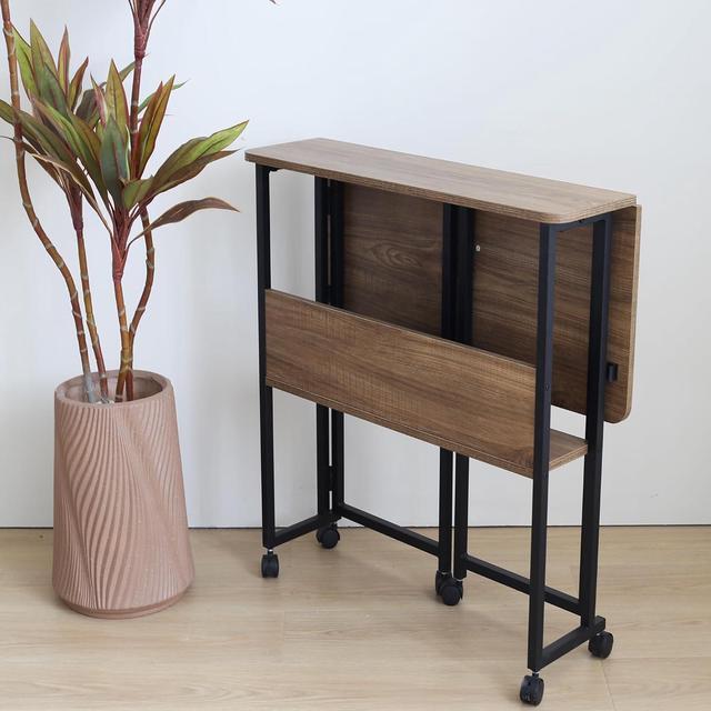 Alt view image 6 of 6 - Mobile Foldable Desk w/Wheels and Feet Pads, Foldable Computer Desk, Folding Desk, Small Computer Desk for Small Spaces, Folding Table for Office Bedroom Living Room-Rustic Brown