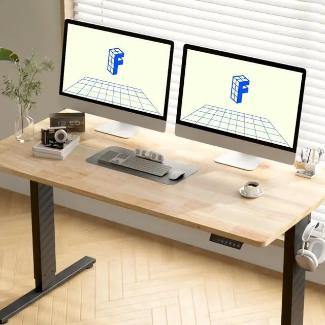 Alt view image 2 of 7 - FLEXISPOT EN1 One-Piece Solid Wooden Standing Desk 48 x 24 Inches Height Adjustable Electric Sit Stand Home Office Desks (White Frame + Rubber Wood Top, 2 Packages)
