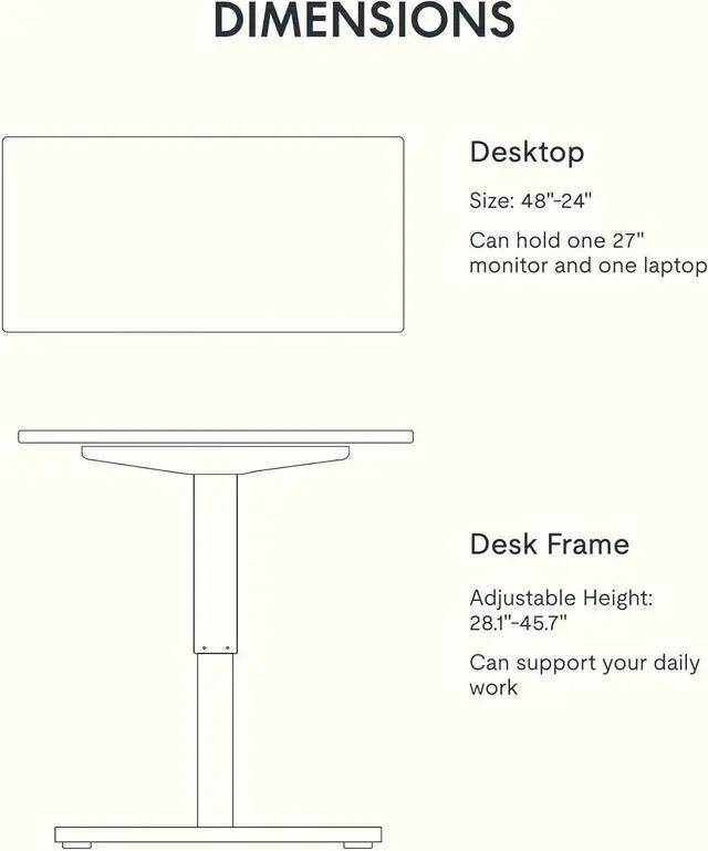 Alt view image 6 of 7 - FLEXISPOT EN1 One-Piece Solid Wooden Standing Desk 48 x 24 Inches Height Adjustable Electric Sit Stand Home Office Desks (White Frame + Rubber Wood Top, 2 Packages)