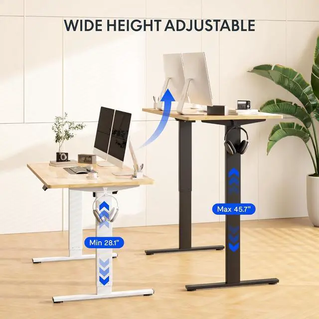 Alt view image 7 of 7 - FLEXISPOT EN1 One-Piece Solid Wooden Standing Desk 48 x 24 Inches Height Adjustable Electric Sit Stand Home Office Desks (White Frame + Rubber Wood Top, 2 Packages)