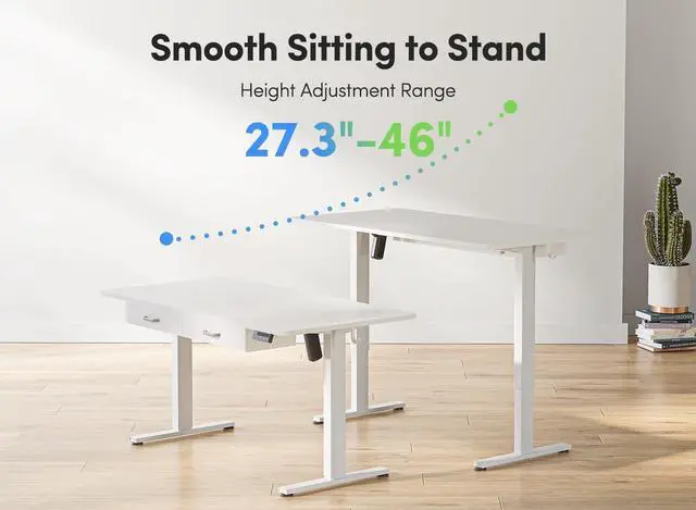 Alt view image 6 of 7 - FEZIBO 48 x 24 Inches Standing Desk with Double Wooden Drawers, Adjustable Height Electric Standing Desk, Stand Up Home Office Desk with Splice Tabletop, White Frame/White Top