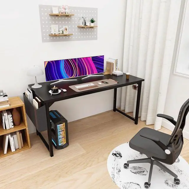 Alt view image 2 of 7 - 63 Inch Desk Office with Storage, Modern Simple Style Gaming Computer Table for Youth Student Adult, Metal and Wood Home Office Furniture, Black
