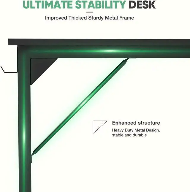 Alt view image 6 of 7 - 63 Inch Desk Office with Storage, Modern Simple Style Gaming Computer Table for Youth Student Adult, Metal and Wood Home Office Furniture, Black