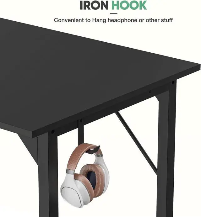 Alt view image 5 of 7 - 63 Inch Desk Office with Storage, Modern Simple Style Gaming Computer Table for Youth Student Adult, Metal and Wood Home Office Furniture, Black