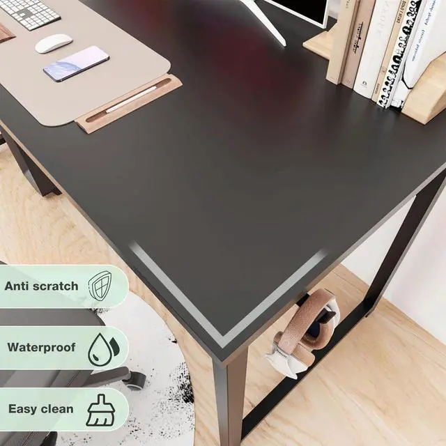 Alt view image 7 of 7 - 63 Inch Desk Office with Storage, Modern Simple Style Gaming Computer Table for Youth Student Adult, Metal and Wood Home Office Furniture, Black