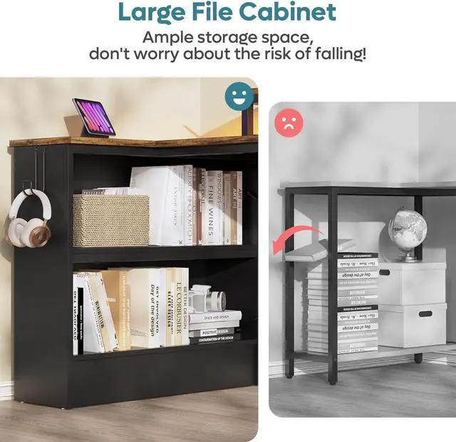 Alt view image 5 of 7 - Bestier Small L Shaped Desk with LED Lights, 42 Reversible Computer Desk with Open Storage Cabinet & Monitor Stand, Corner Desk with Side Storage Bag for Home Office Bedroom, Rustic Brown