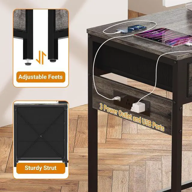 Alt view image 6 of 7 - Unikito Computer Desk with 5 Drawers, Reversible Home Office Desk with Power Outlets, Sturdy Writing Desk with File Cabinet and Printer Stand, Vanity Desk with Storage for Small Space, Black Oak