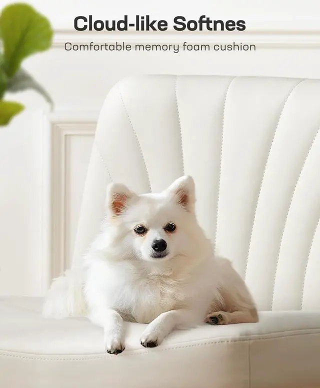 Alt view image 4 of 7 - Marsail Cross Legged Office Chair: PU Leather Criss Cross Desk Chair Wide Armless Desk Chair Swivel Height Adjustable Vanity Chair for Make Up,Small Space,Bed Room(Beige)