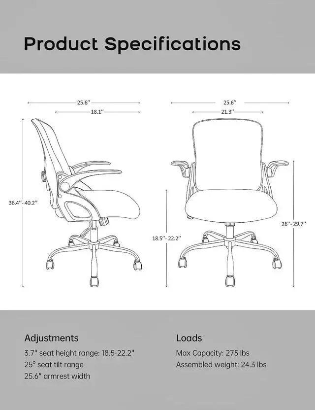 Alt view image 2 of 6 - Mesh Office Chair Ergonomic Desk Chair with Up&Down Front&Rear 2 Dimensions Adjustable Lumbar Support and Flip-up Arm Rocking Comfy Swivel Computer Task Chair for Home Office(Black-Gray)