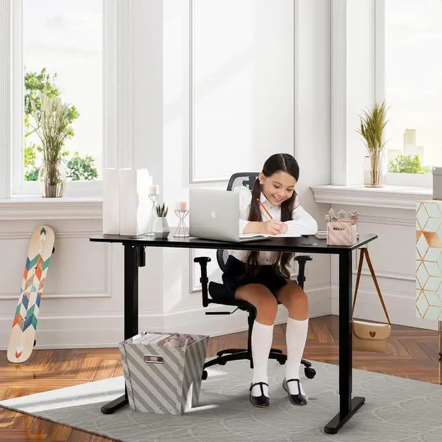 Alt view image 2 of 7 - Meilocar Electric Standing Desk, Height Adjustable Desk 48 x 24 Inch Sit Stand Up Desk, Home Office Desk with Splice Board, Computer Desk with Memory Preset, Metal Bracket, Black Frame and Black Top