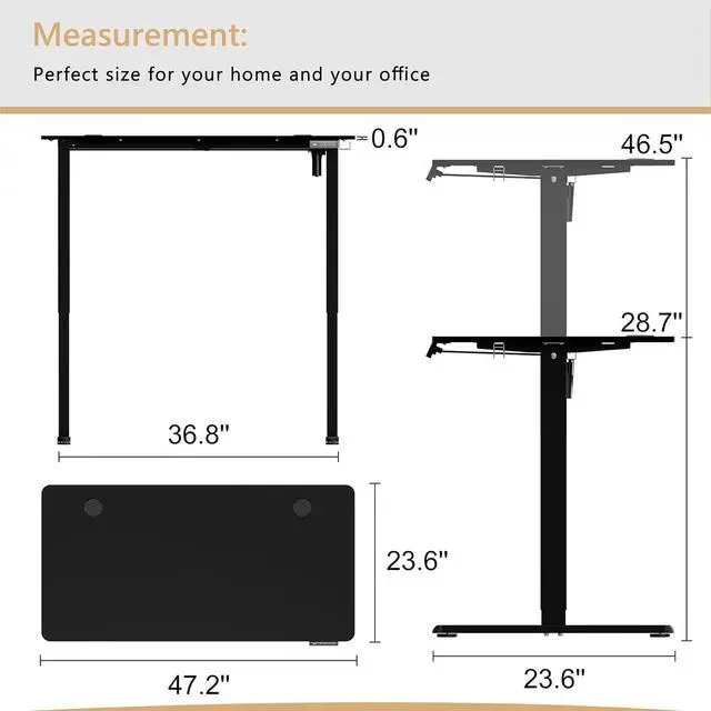 Alt view image 3 of 7 - Meilocar Electric Standing Desk, Height Adjustable Desk 48 x 24 Inch Sit Stand Up Desk, Home Office Desk with Splice Board, Computer Desk with Memory Preset, Metal Bracket, Black Frame and Black Top